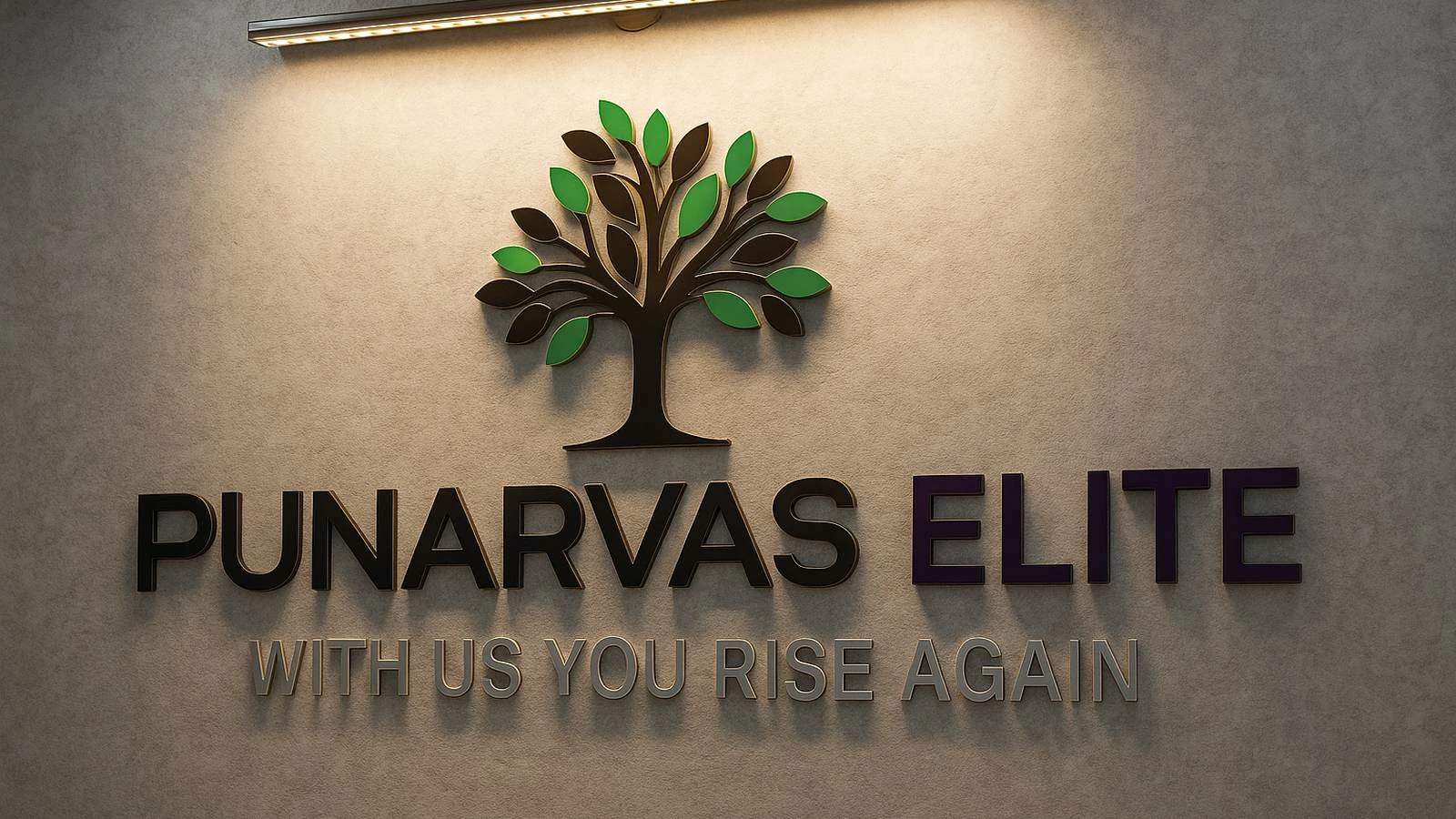The Punarvas Elite logo wall: With us you rise again